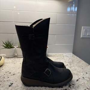 Fly London Black Shearling-Lined Mid-Calf Boots | EU 39 (US 8–8.5)